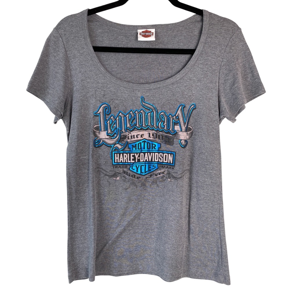 Harley Davidson Women Legendary Southern Thunder Tee S Grey Bikercore Y2K Grunge